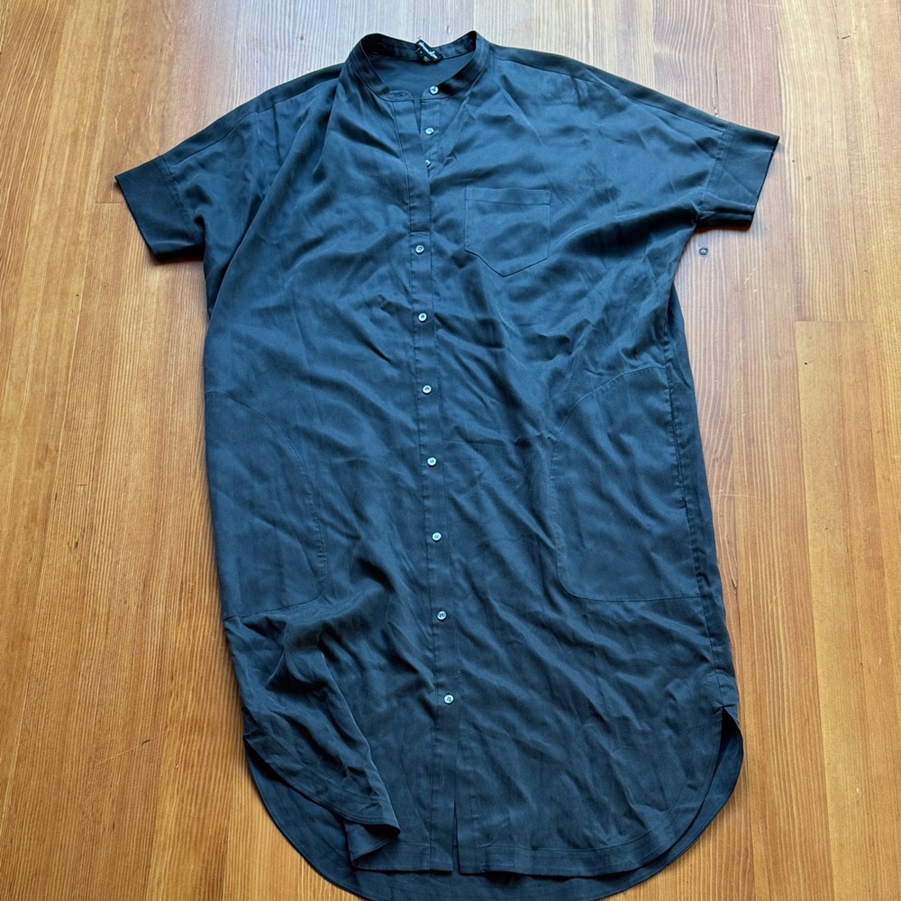 Steven Alan slate grey mock neck short sleeve dress